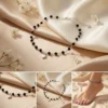 Silver Black Bead Anklet – Boho Beaded Chain Anklet with Heart Charm