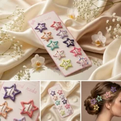 Colorful Star Hair Clips – Cute Polka Dot Star Claw Clips for Girls (Set of 10)