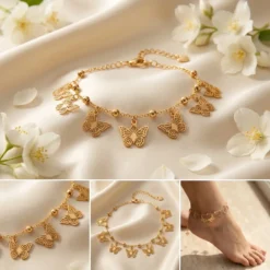 Gold Butterfly Charm Anklet – Multi Butterfly Dangle Chain Anklet