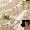 Gold Heart Chain Ear Cuff – CZ Pave Cuff with Draped Chain Stud Earring
