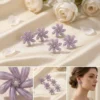 Purple Daisy Flower Stud Earrings – Pearl Center Resin Petal Studs