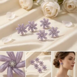 Purple Daisy Flower Stud Earrings – Pearl Center Resin Petal Studs